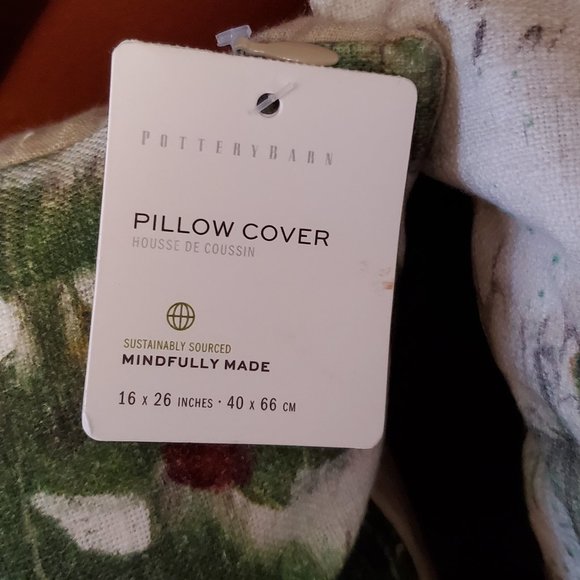 Pottery Barn Painted Holly Branch Pillow NWT 16x26" Christmas +New PB Inserts - Picture 4 of 9